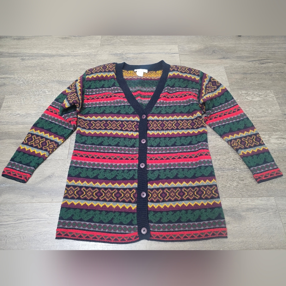 80's Laura Gayle Patterned Colorful Cardigan Buttons Grandma Eclectic VTG Cabin